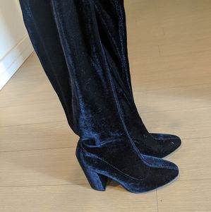 Zara over the knee boots in blue velvet
